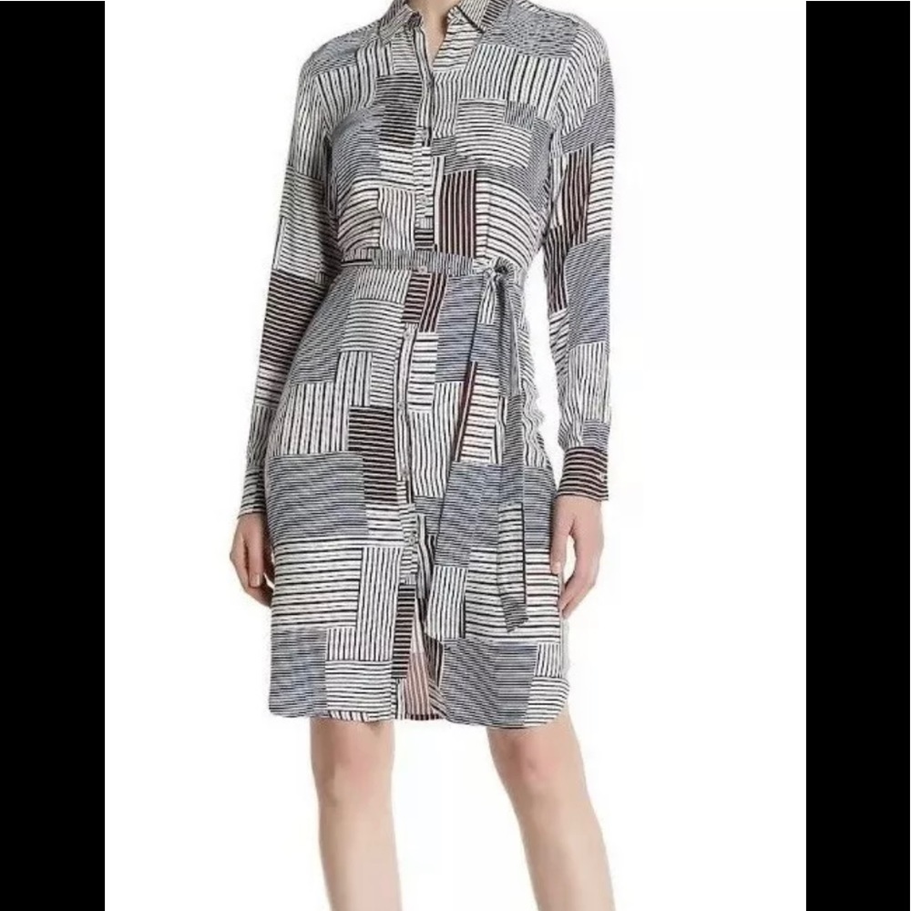 Foxcroft Striped Rayon Dress With Belt Size 10/(8)